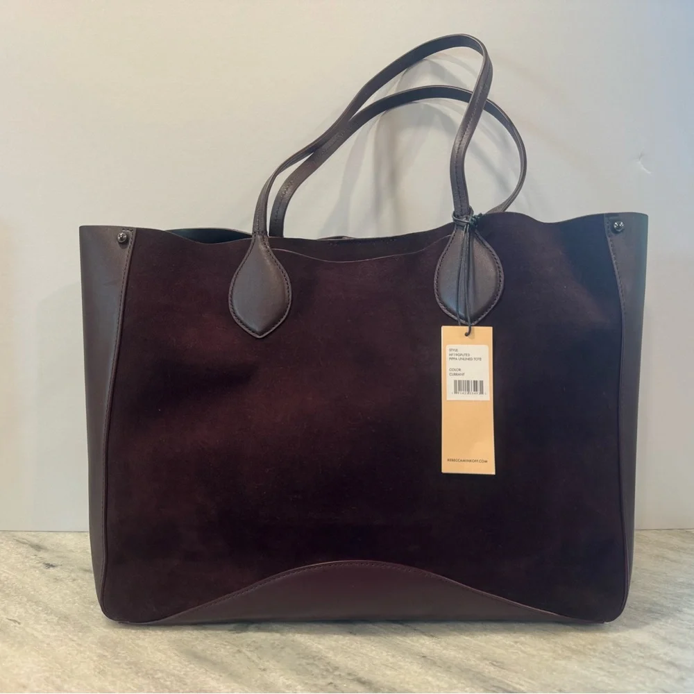 Rebecca Minkoff Large Suede Tote Bag Plum + Matching Pouch Dust Bag Included - Picture 1 of 5